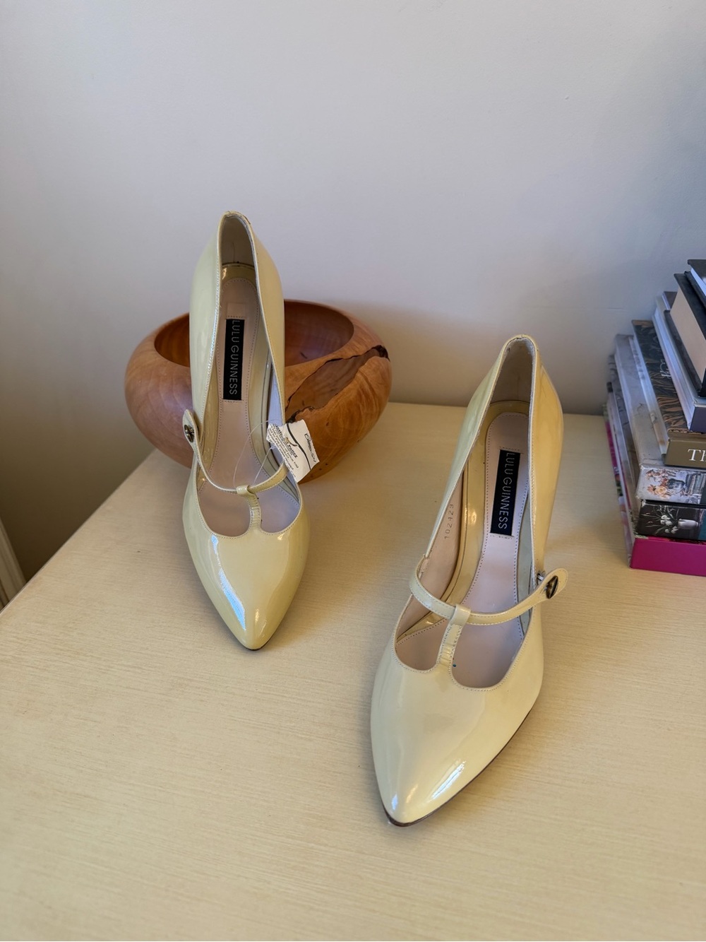 Dior Pale Yellow Patent Mary Jane Pointed Pumps